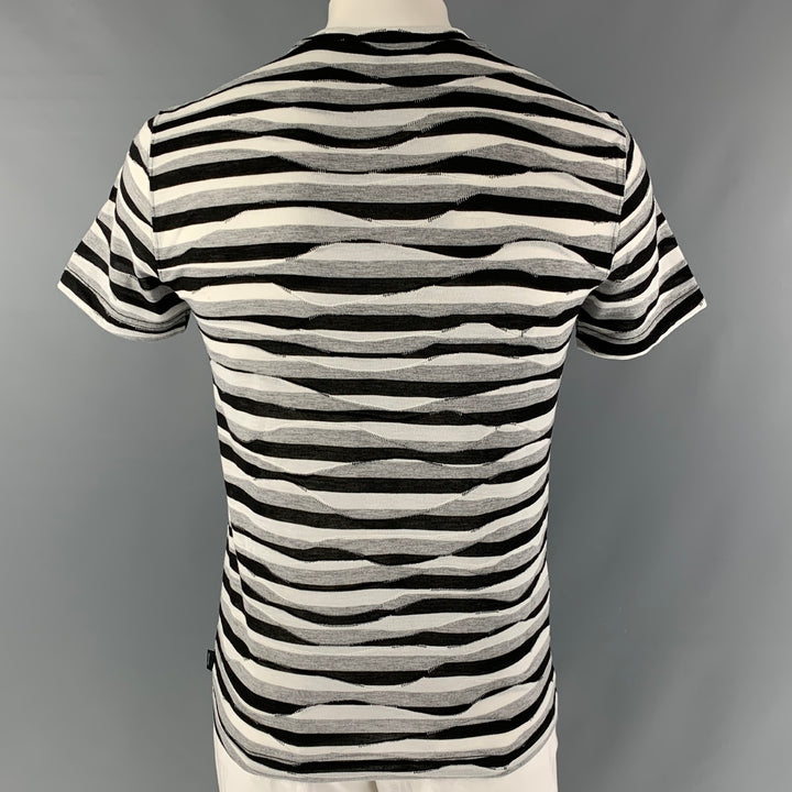 ARMANI COLLEZIONI Size L Grey, Black & White Pattern Polyester & Viscose T-shirt