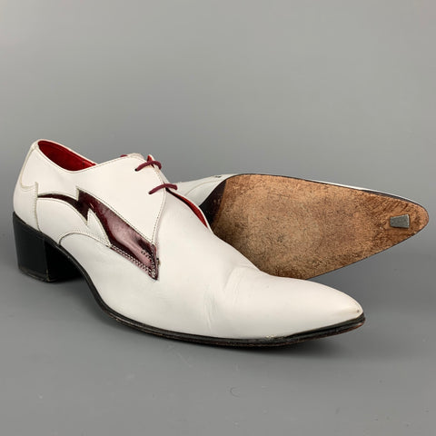 JEFFERY WEST Muse Size 9 White & Black Leather Pointed Toe Lace Up Shoes