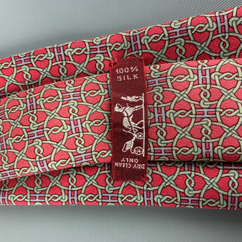 HERMES 7093 OA Burgundy Olive Abstract Silk Tie