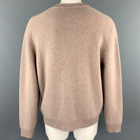 NEIMAN MARCUS Size XXL Oatmeal Textured Cashmere Buttoned Cardigan