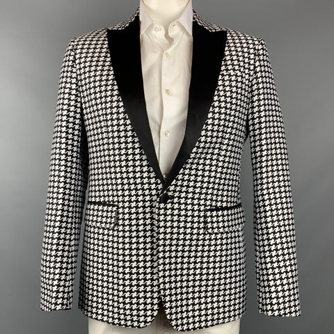 DSQUARED2 Size 44 Black & White Houndstooth Cotton / Silk Sport Coat