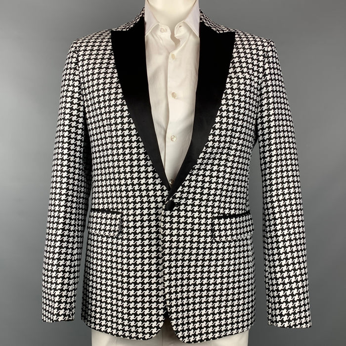 DSQUARED2 Talla 44 Abrigo deportivo de algodón / seda de pata de gallo blanco y negro