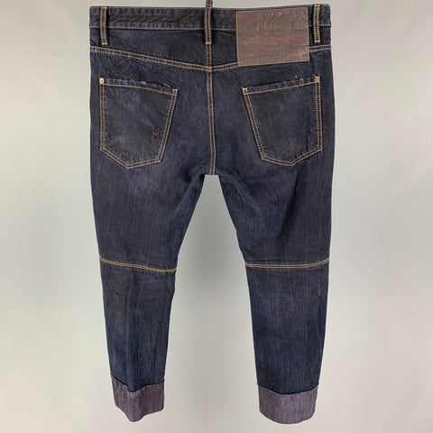 DSQUARED2 Size 34 Dark Navy Distressed Cotton Cropped Jeans