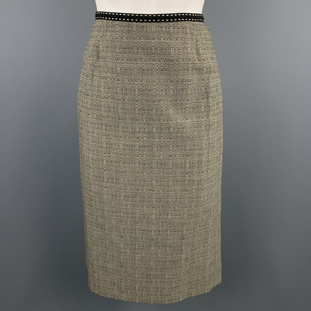 ALBERTA FERRETTI Size 6 Black & Beige Woven Wool Pencil Skirt-Suit