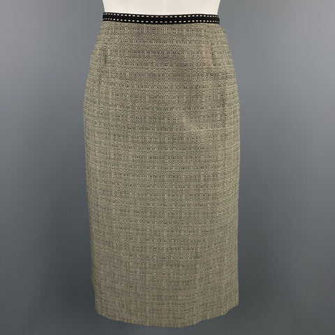 ALBERTA FERRETTI Size 6 Black & Beige Woven Wool Pencil Skirt-Suit