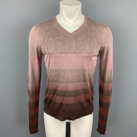 PATRIZIA PEPE Size M Taupe & Brown Ombre Cotton / Silk V-Neck Pullover