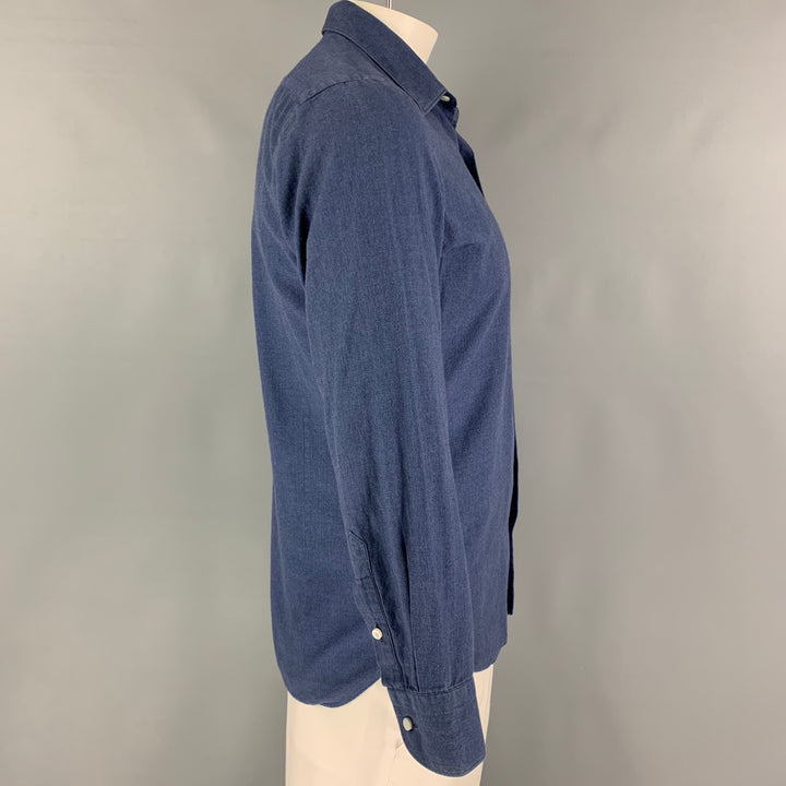 LORO PIANA Camisa de manga larga con botones de algodón azul talla M