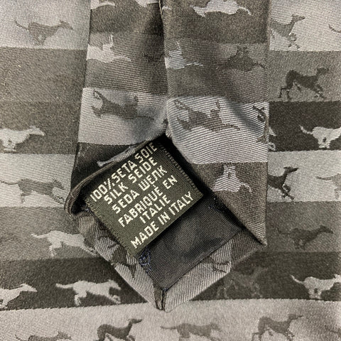TRUSSARDI Black & Grey "Dogs" Striped Silk Tie