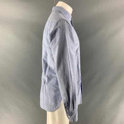WOOLRICH Taille M Chemise à manches longues boutonnée en coton Oxford bleu clair