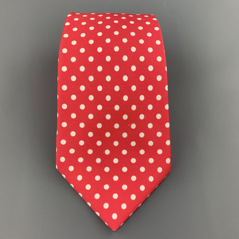 KITON Pink & White Polka Dot Print Silk Tie