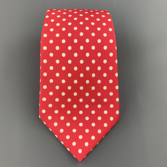 KITON Pink & White Polka Dot Print Silk Tie