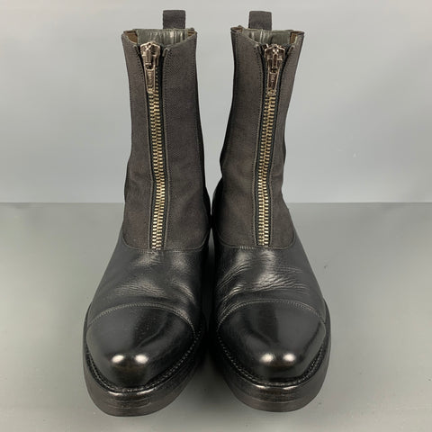 MIU MIU Talla 7.5 Botas con punta de lona de materiales mixtos negros