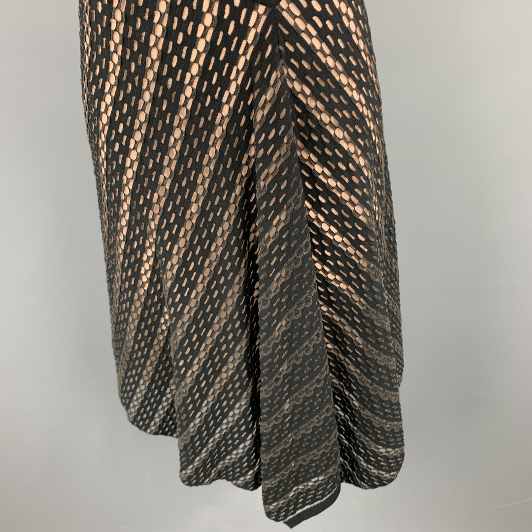 ESCADA Size S Black Striped Mesh Sleeveless Fit Flair Dress