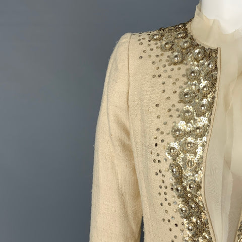 OSCAR DE LA RENTA Size 6 Beige Sequined Open Front Coat