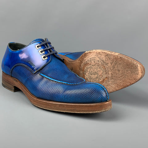 CALZOLERIA HARRIS Size 9 Royal Blue Textured Leather Split Toe Lace Up Shoes