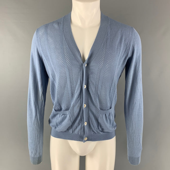 PRADA Size M Blue Knit Wool V-Neck Cardigan