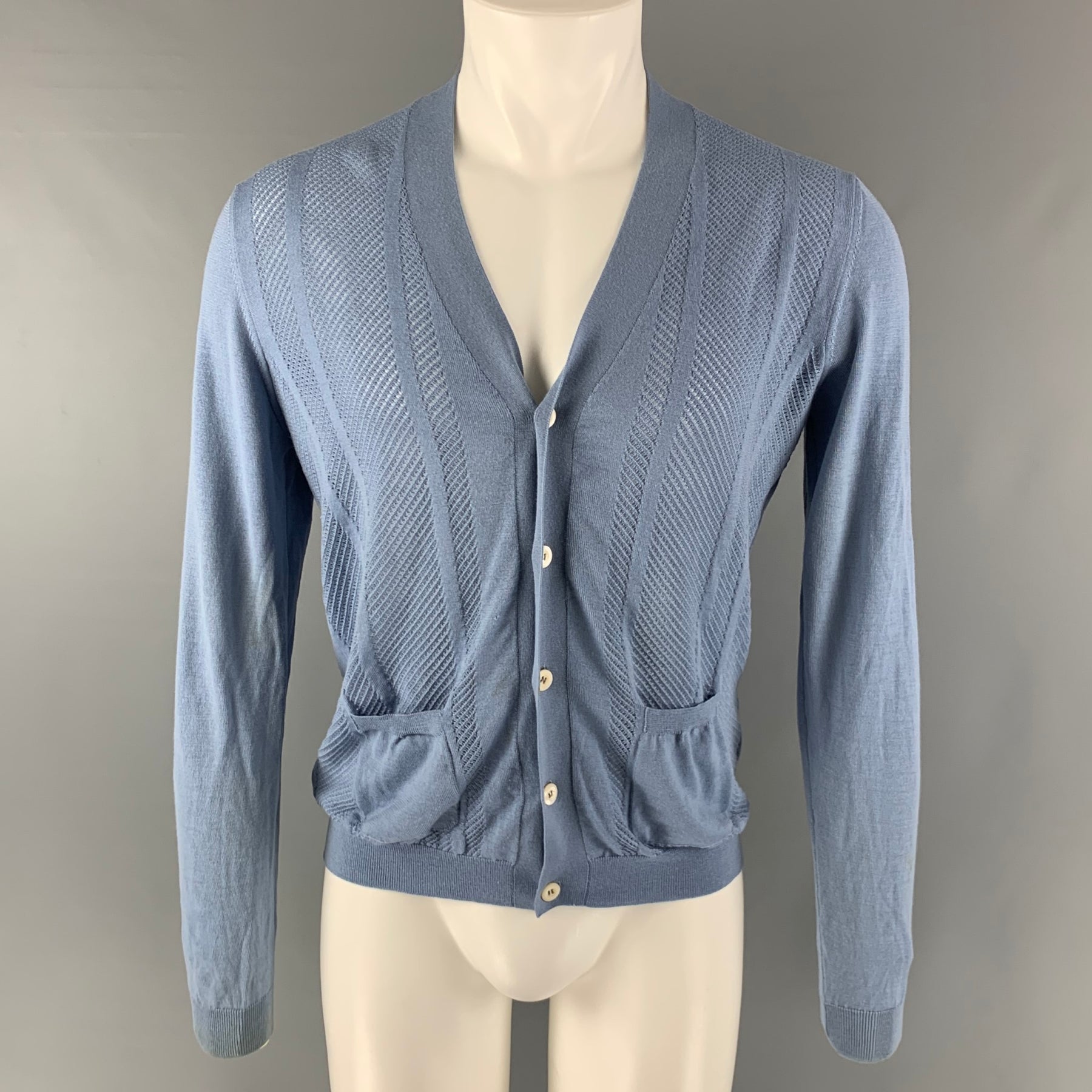 PRADA Size M Light Blue Knit Wool V-Neck Cardigan