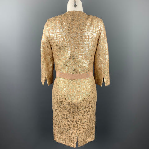 GIAMBATTISTA VALLI Size 6 Gold Tweed Acrylic Blend Cropped Skrit Suit