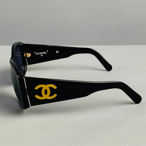 CHANEL Black Gold Logo Acetate Sunglasses