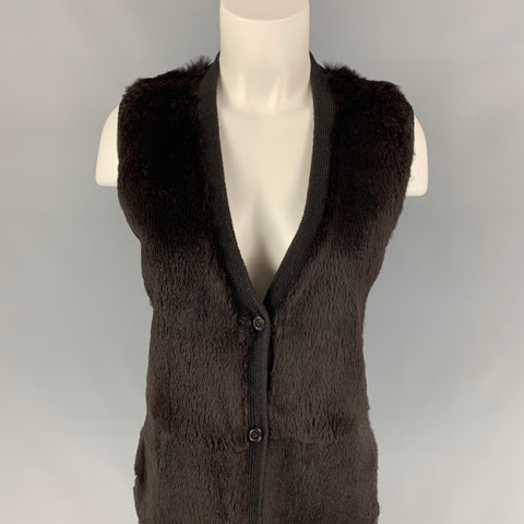 S by MAX MARA Talla M Chaleco de punto con ribete de piel de conejo en lana y cachemir marrón