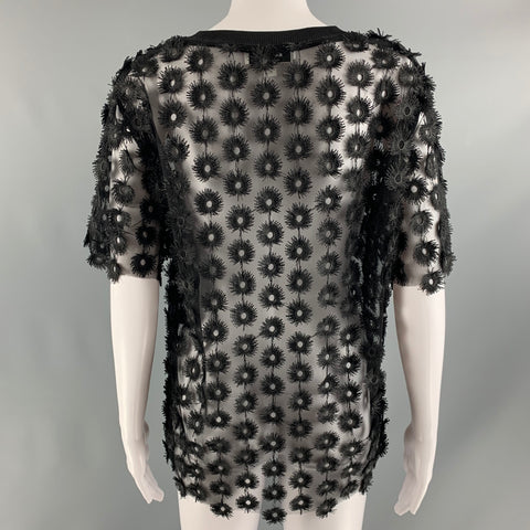 CARVEN Talla S Top casual con cuello redondo y apliques negros