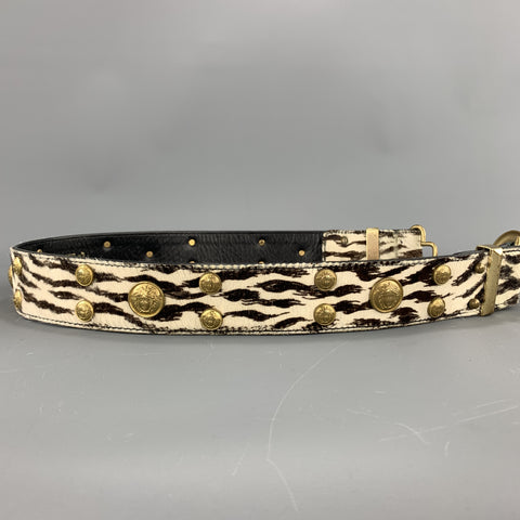 GIANNI VERSACE Studded Size 32 Beige Leather Pony Hair Brown Belt