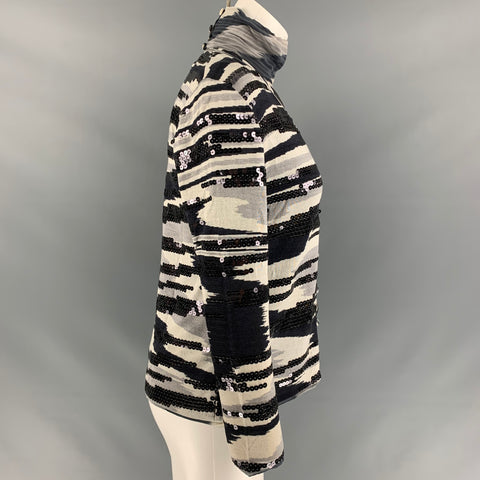 MISSONI Size 6 Black Grey Silk Sequined Turtleneck Dress Top