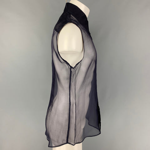 COSTUME NATIONAL Size M Navy Silk Button Up Sleeveless Shirt