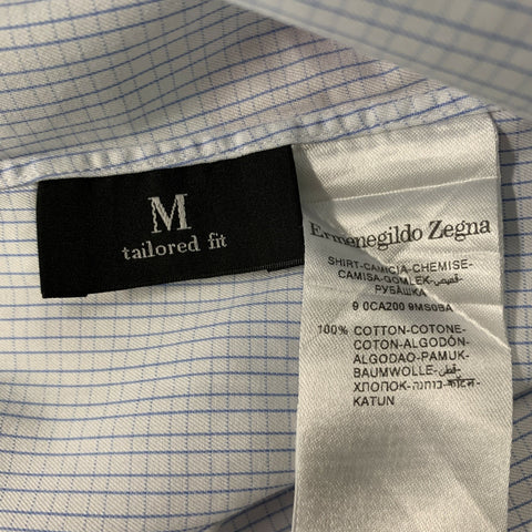 ERMENEGILDO ZEGNA Size L Light Blue Checkered Cotton Long Sleeve Shirt
