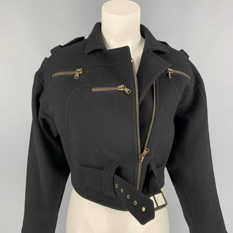 Colección RALPH LAUREN Talla 6 Chaqueta corta con cinturón de lana / cachemira negra