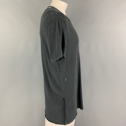 KSUBI Size L Grey Distressed Linen Cotton Crew-Neck T-shirt