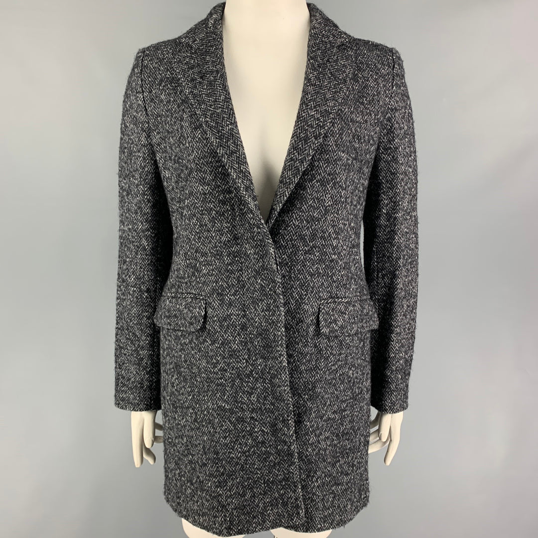 SEE By Chloe Size 10 Grey Black Cotton Blend Herringbone Hidden Buttons Coat