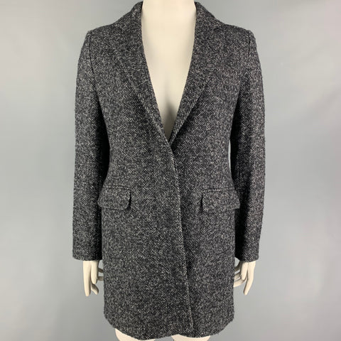 SEE By Chloe Size 10 Grey Black Cotton Blend Herringbone Hidden Buttons Coat