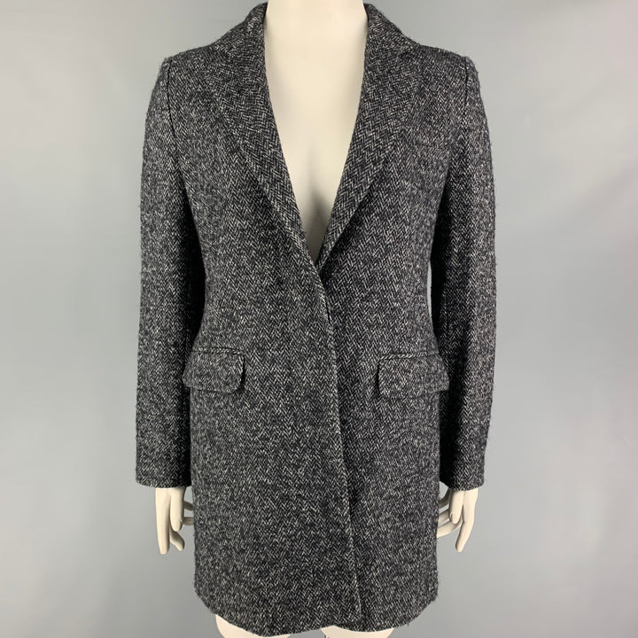 SEE By Chloe Size 10 Grey Black Cotton Blend Herringbone Hidden Buttons Coat