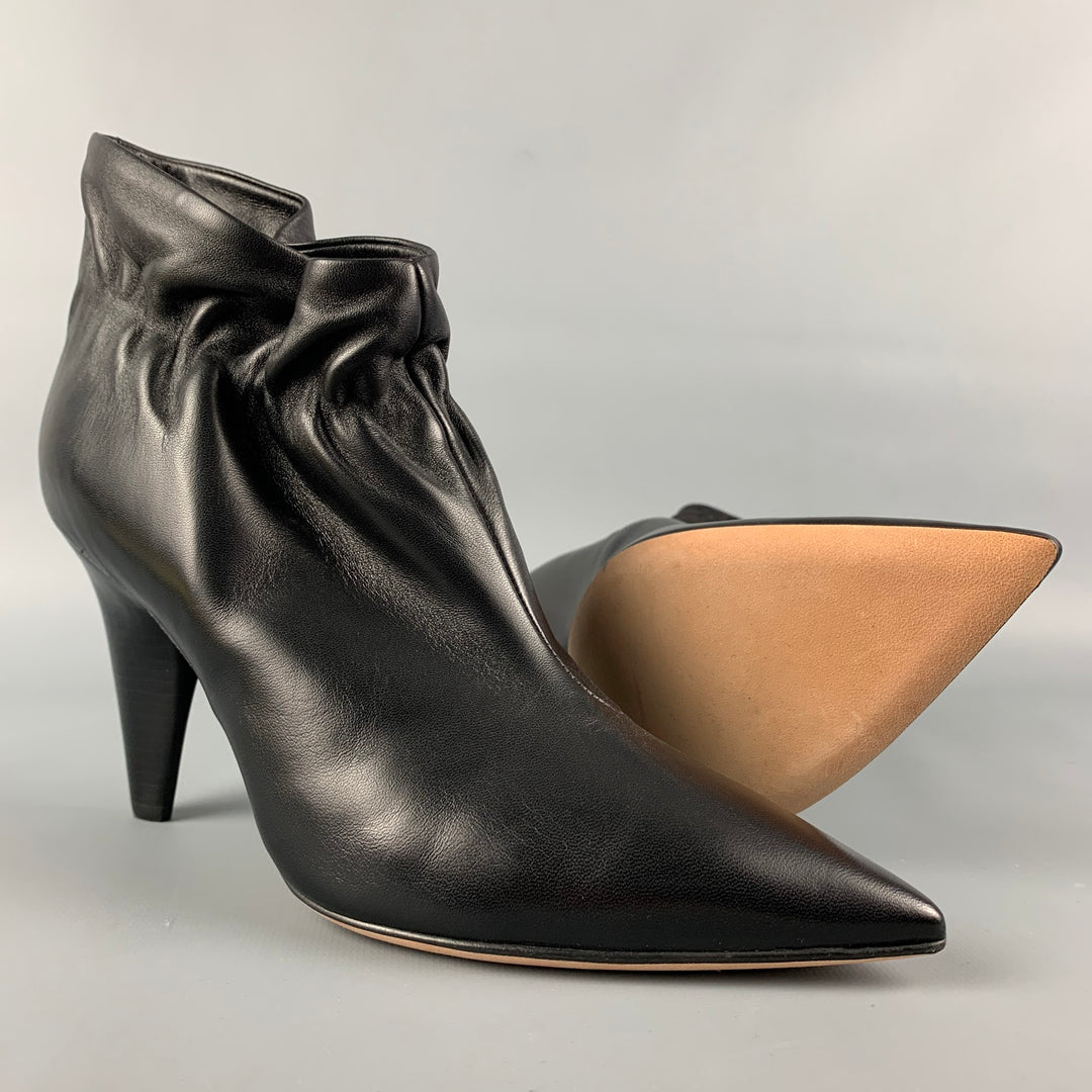 DEREK LAM Size 7.5 Black Leather Ruched Ankle Boots