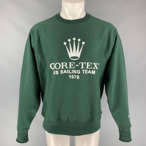 CHAMPION Talla M Sudadera con cuello redondo de algodón gráfico verde bosque