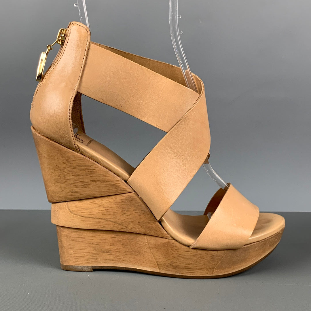 DIANE VON FURSTENBERG Size 6.5 Beige Leather Platform Sandals