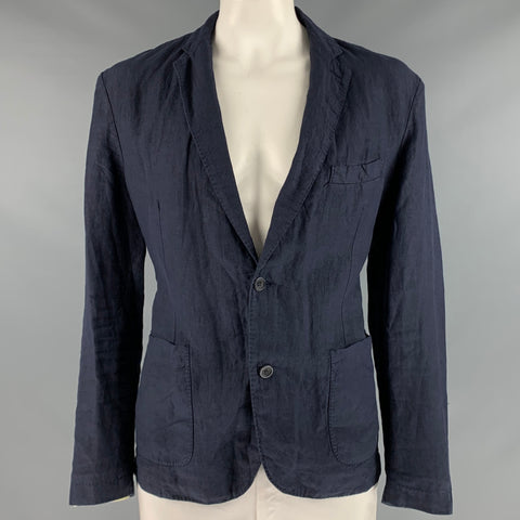 120% LINO Size 46 Navy Linen Notch Lapel Sport Coat