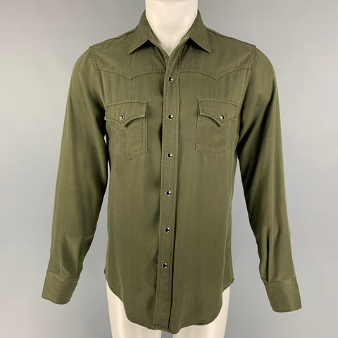SAINT LAURENT Size S Olive Western Long Sleeve Shirt