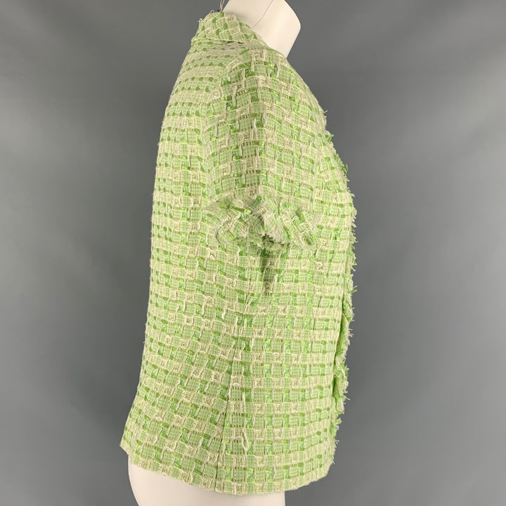 OSCAR DE LA RENTA Size 8 Green White Polyamide Blend Woven Dress Top