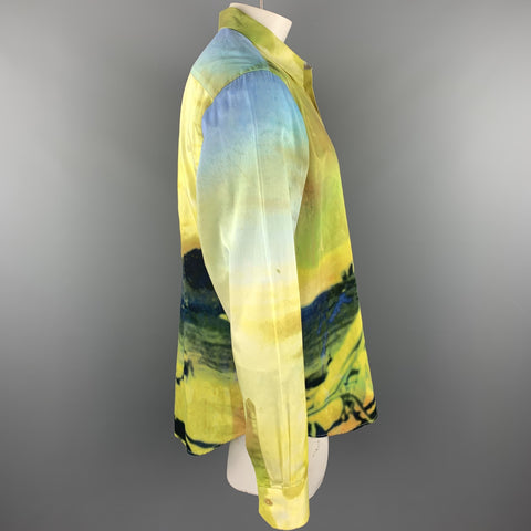 PAUL SMITH Size XXL Green & Yellow Landscape Print Cotton Button Up Long Sleeve Shirt