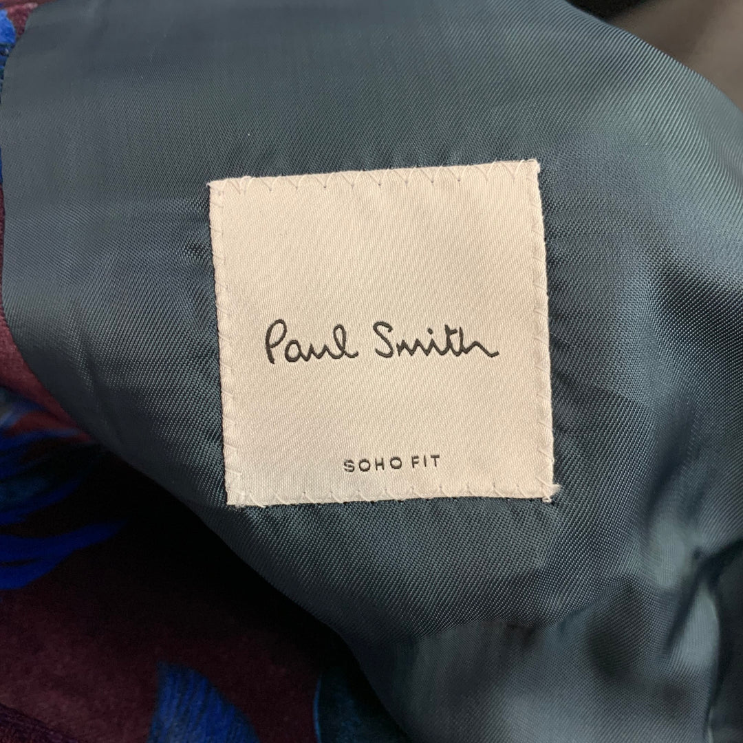 PAUL SMITH Talla 40 Abrigo deportivo con solapa de muesca de terciopelo con estampado burdeos y azul