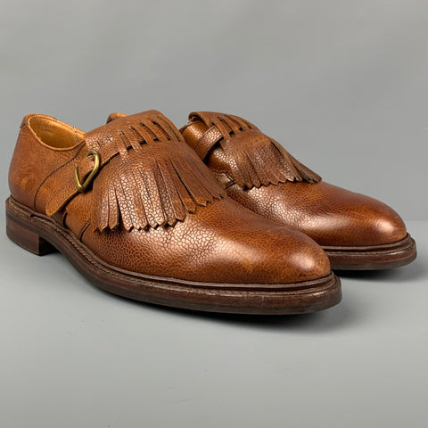 RALPH LAUREN Size 10.5 Tan Fringe Tongue Leather Lace Up Shoes