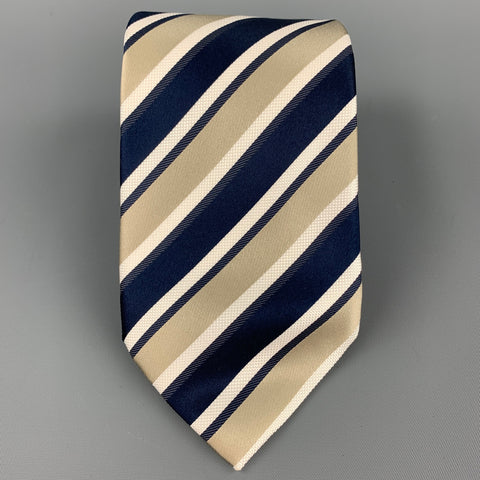 ERMENEGILDO ZEGNA Navy & Taupe Diagonal Stripe Silk Tie