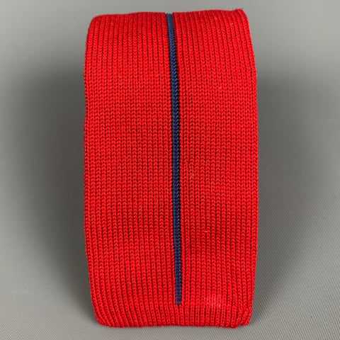 CLAUDE MONTANA Red Blue Stripe Cotton Knit Tie