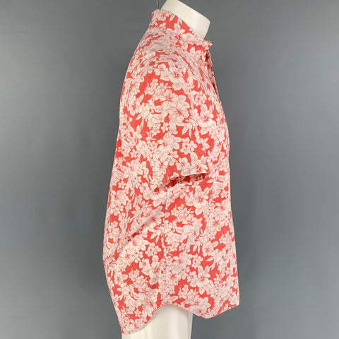 GITMAN VINTAGE Size M Orange White Floral Cotton Button Down Short Sleeve Shirt