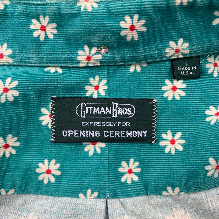 GITMAN BROS x OPENIING CEREMONY Size L Teal Floral Corduroy Button Up Long Sleeve Shirt