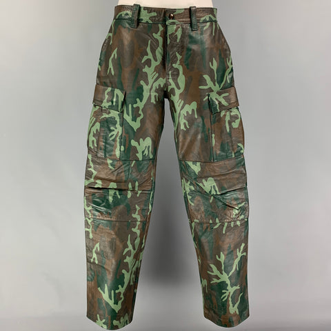 MR. S LEATHER Size 34  Brown Green Camo Leather Cargo Casual Pants