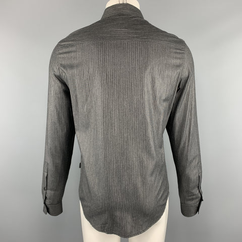 JUST CAVALLI Taille S Chemise à manches longues en mélange de viscose rayée charbon de bois brodée
