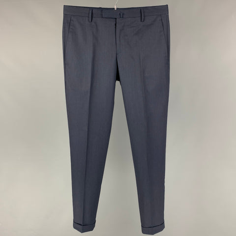 BOGLIOLI Size 30 Navy Virgin Wool Flat Front Dress Pants